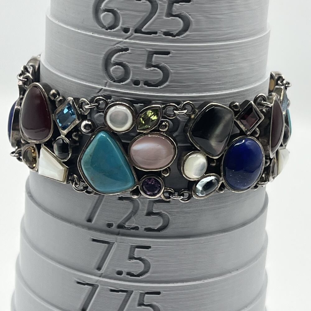 Vintage multi gemstone bracelet 925 Sterling silver AS IS MISSING STONES REPAIR